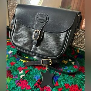 Vintage Del Rio Black Genuine Leather Saddle Crossbody Shoulder Bag